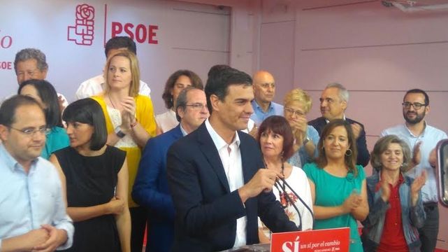 Pedro Sánchez comparece en la sede socialista de Ferraz tras los resultados del 26J. Foto: PSOE