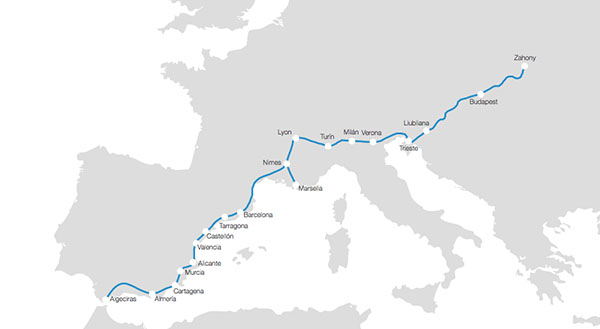 Mapa europeo del Corredor Mediterráneo. Infografía: elcorredormediterraneo.com